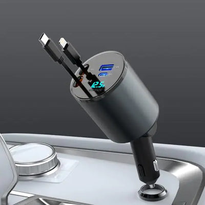 Retractable car charger 66W fast charging in vehicle 